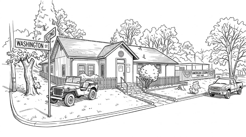 Line drawing of American Legion Post 468 in Julian, California.